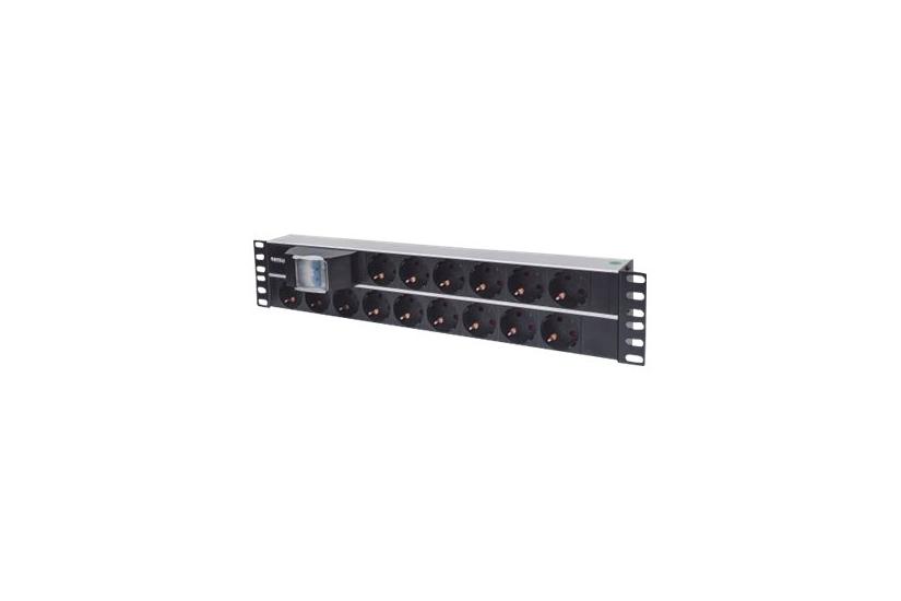 Intellinet 19" 2u Rackmount 15-way Power Strip - German Type", With Double Air Switch, 3m Power Cord - Stikdåse