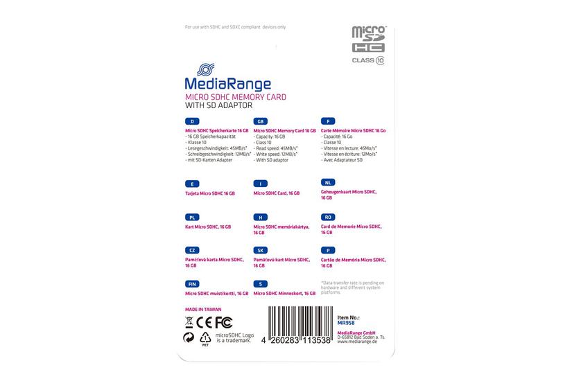 Mediarange - Flashhukommelseskort - 16 Gb - Microsdhc