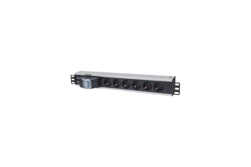 Intellinet 19" 1.5u Rackmount 6-way Power Strip - German Type", With Double Air Switch, No Surge Protection, 1.6m Power Cord - Strømfordelingsenhed