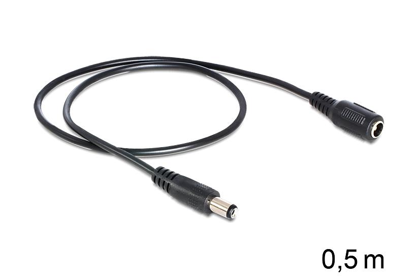 Delock - Forlængerkabel Til Strøm - Dc Jackstik 5,5 X 2,1 Mm Til Dc Jackstik 5,5 X 2,1 Mm - 50 Cm