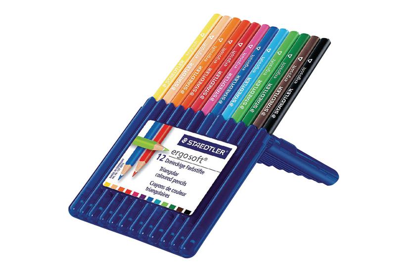 Staedtler Ergosoft - Farvet Blyant - Sort, Rød, Blå, Grøn, Lyseblå, Gul, Orange, Fersken, Mørk Mauve, Pilegrøn, Bordeaux, Van Dyke-brun (pakke Med 12)