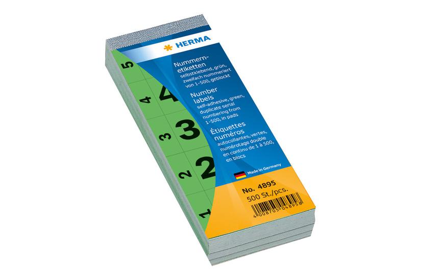 Herma - Dekorationsklæbemiddel - Tal 1-500 - 2.8 X 5.6 Cm - 100 Ark - Grøn - Papir