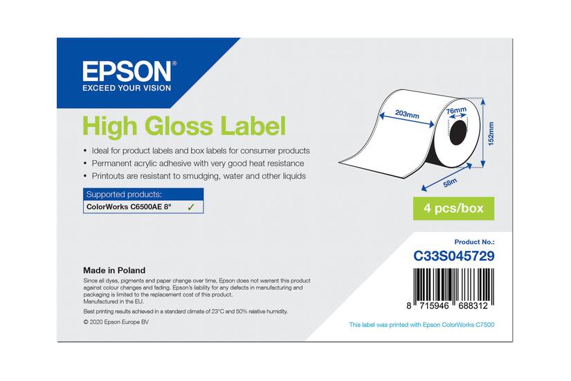 Epson - Fortløbende Mærkater - Høj-skinnende - 4 Rulle(r) - Rulle (20,3 Cm X 58 M)