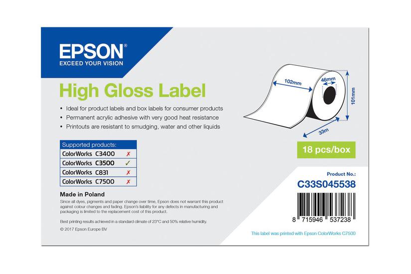 Epson - Etiketter - Høj-skinnende - 1 Rulle(r) - Rulle (10,2 Cm X 33 M)