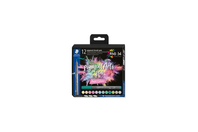 Staedtler 371 - Børstepen - Pastel - Pastelgul, Rosa Pink, Lys Pink, Isblå, Turkis, Lys Fersken, Mynte, Jadegrøn, Limegrøn, Lys Lavendel, Varmt Gråt Lys, Køligt Gråt Lys (pakke Med 12)