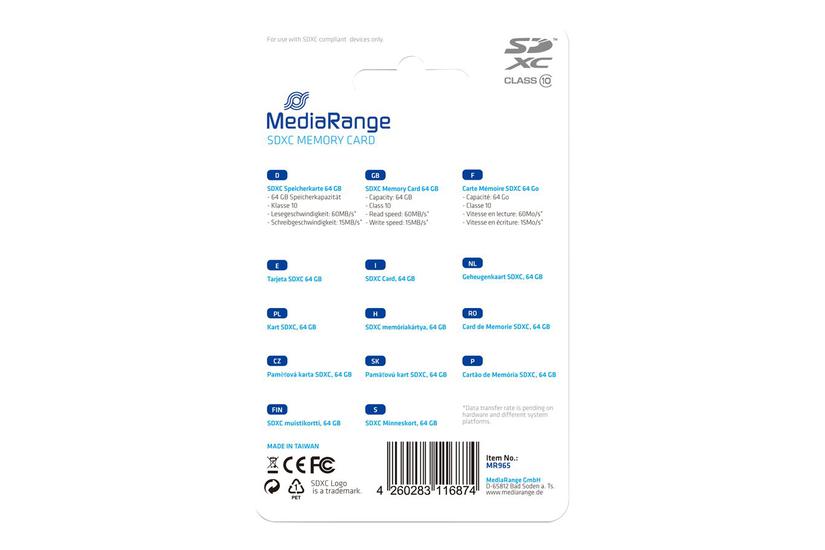 Mediarange - Flashhukommelseskort - 64 Gb - Sdxc