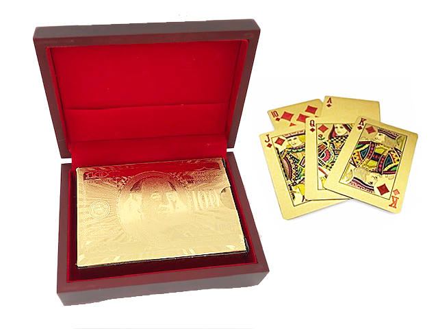 24  Karat  Guld  Kortspil  -  Med  Eksklusiv  Trææske