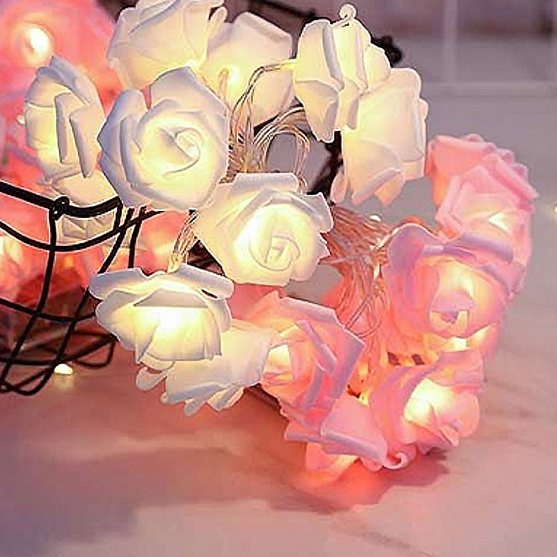 Led Lyskæde Med Roser - Hvid/lyserød