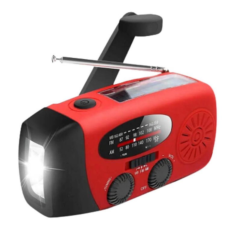 Nødradio Med Håndsving, Solceller Og Powerbank - Sort