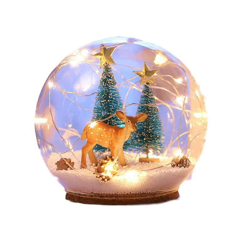 Jule Snekugle Med Rensdyr Sne Og Lys