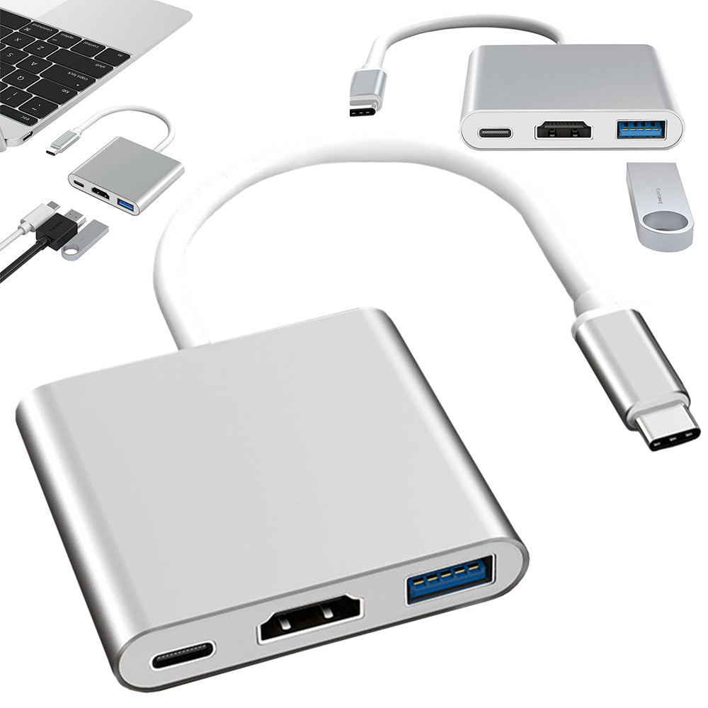 3-i-1 Usb-c Adapter Hub Med Usb 3.0 Og Hdmi 4k