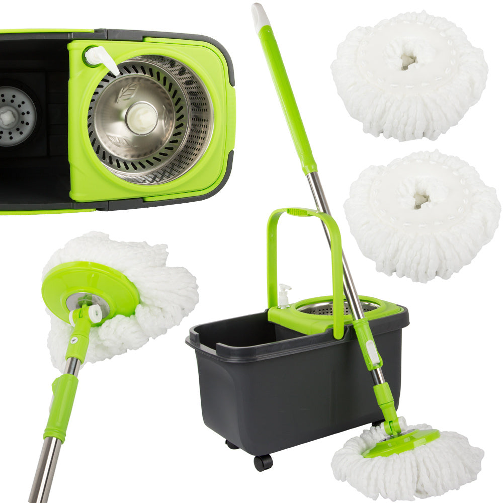 Roterende Moppe Med 360° Dispenserspand Og 2 Mikroberpuder