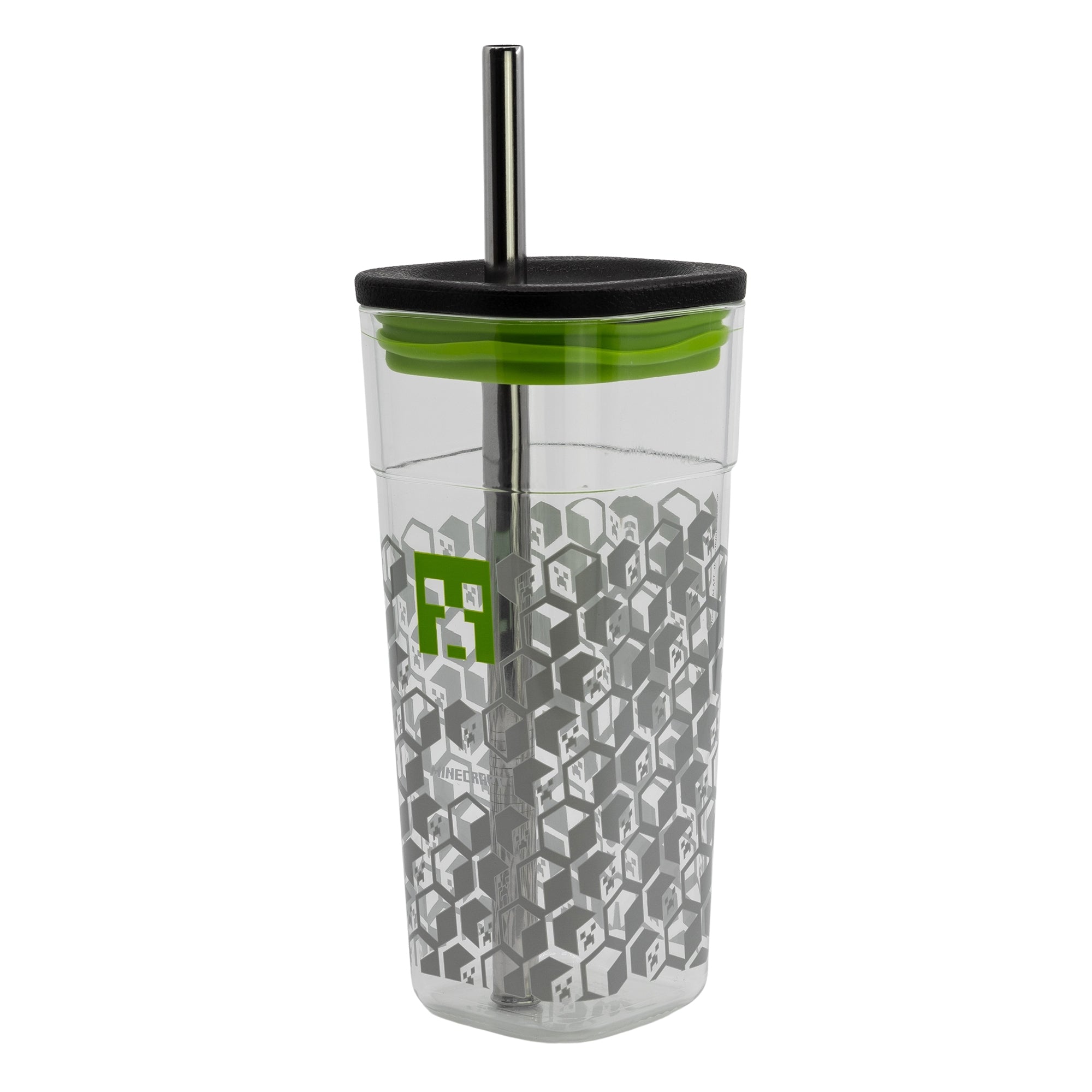 Minecraft Kop Med Låg Og Metal Sugerør - 540 Ml - Geekd.dk