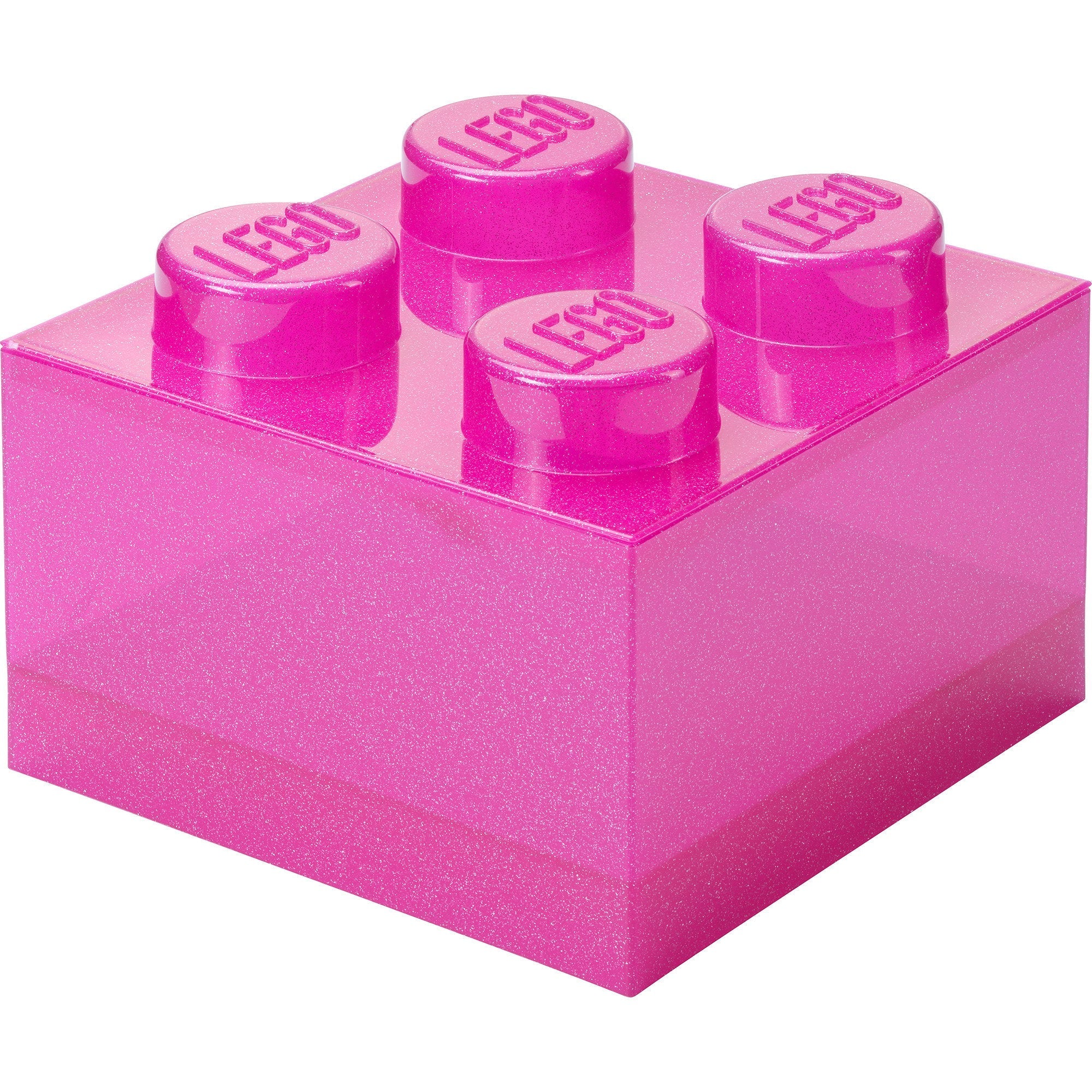 Legoâ® Opbevaringsklods 4 Med Låg - Transparent Pink Glitter Opbevaringskasse - Geekd.dk