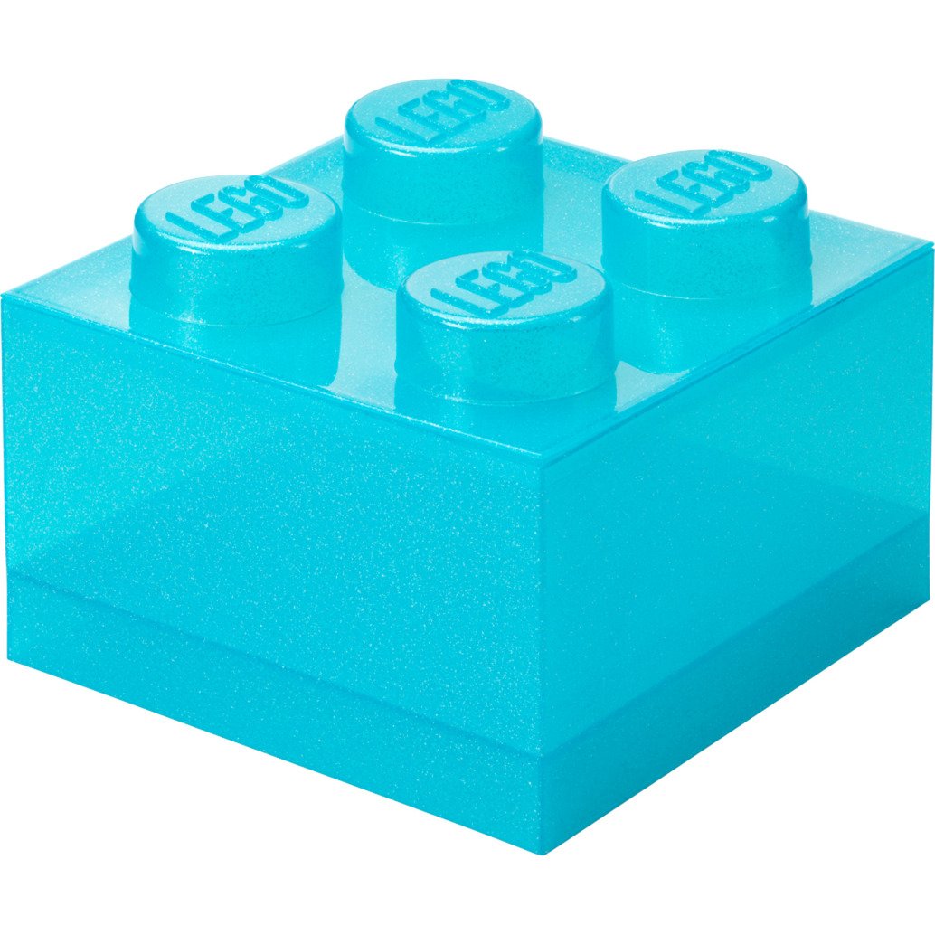 Legoâ® Opbevaringsklods 4 Med Låg - Transparent Lyseblå Glitter Opbevaringskasse - Geekd.dk
