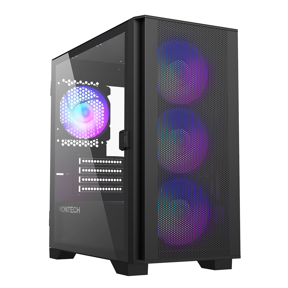Montech Air 100 Argb Black - Micro Atx, Tempered Glass, 4x Argb Fans Included Kabinet - Geekd.dk