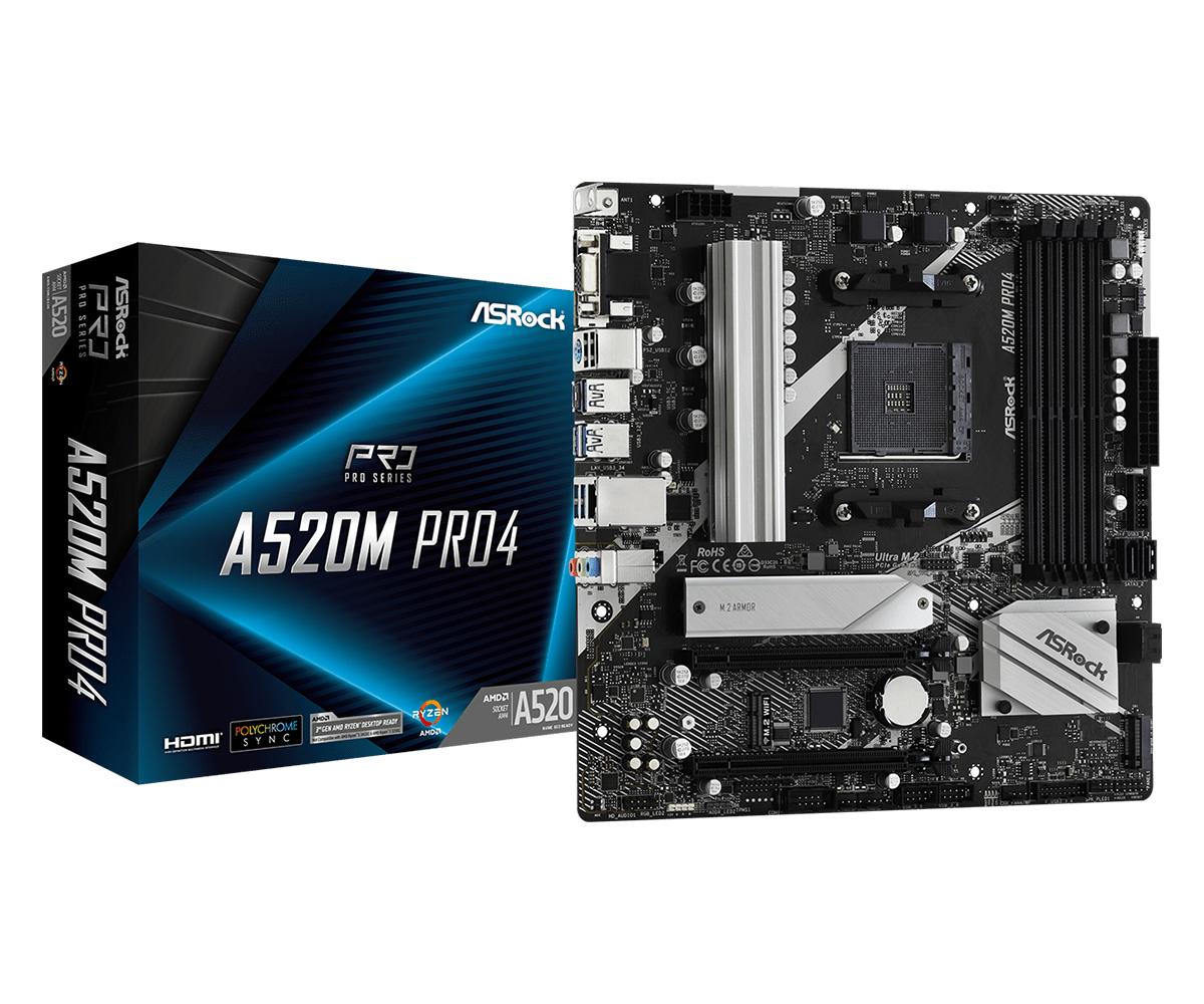 Asrock A520m Pro4 Micro-atx Am4 Amd A520 Bundkort - Geekd.dk