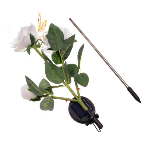 Solcelle Rose Led Havelampe  3 Kunstige Blomster Med Farveskiftende Lys