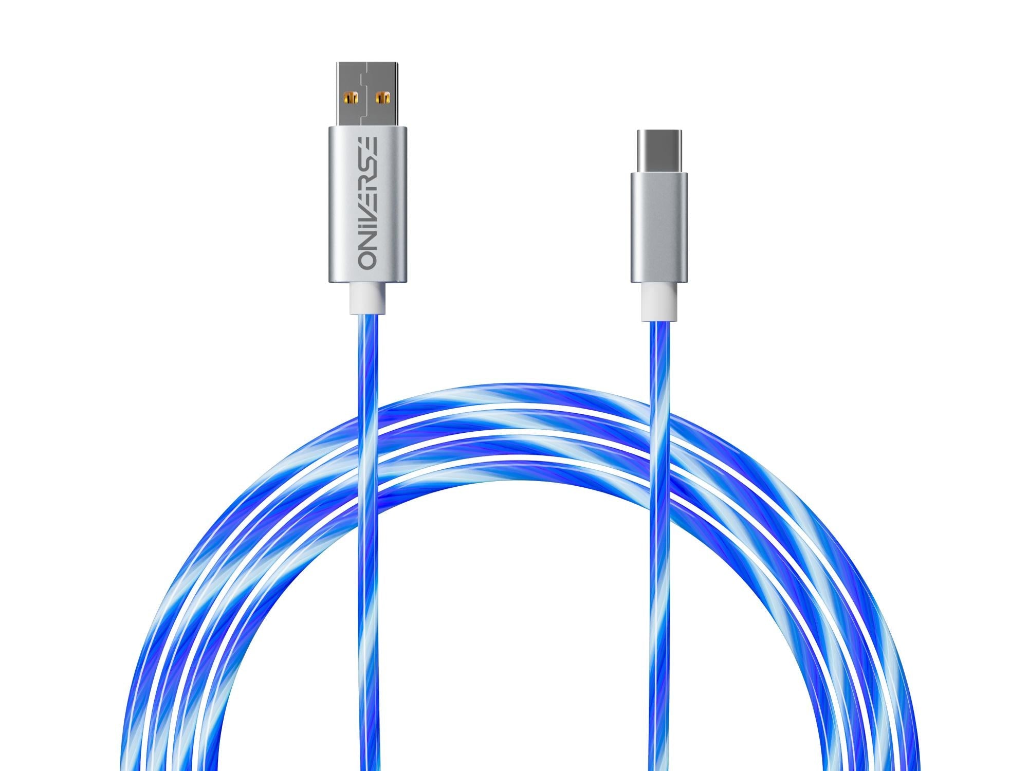 Oniverse - Usb-c Quick Charge Cable With Led - 2 Meters - White Konsol Tilbehør - Geekd.dk