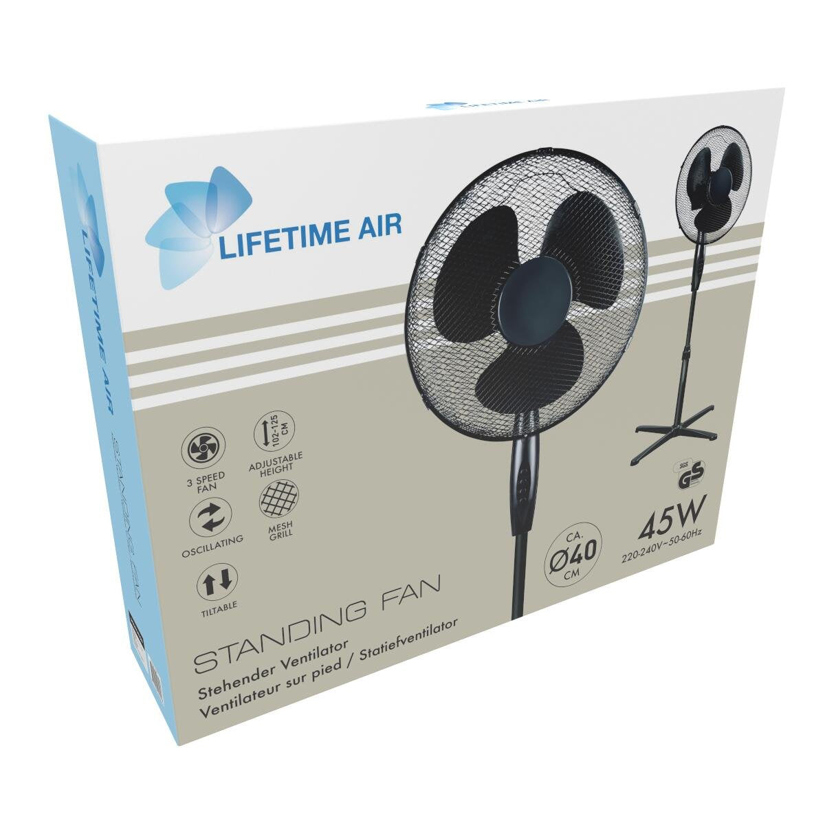 Gulvventilator 45w  40 Cm Sort Med 3 Hastigheder & Oscillation