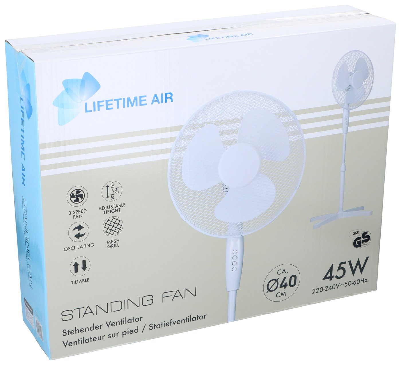 Gulvventilator 40 Cm  Støjsvag Ventilator Med 3 Hastigheder & Oscillation