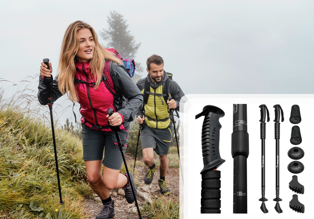 Fleksible Trekking & Vandrestave Med Justerbar Længde Og Komfortgreb 2 Stk.