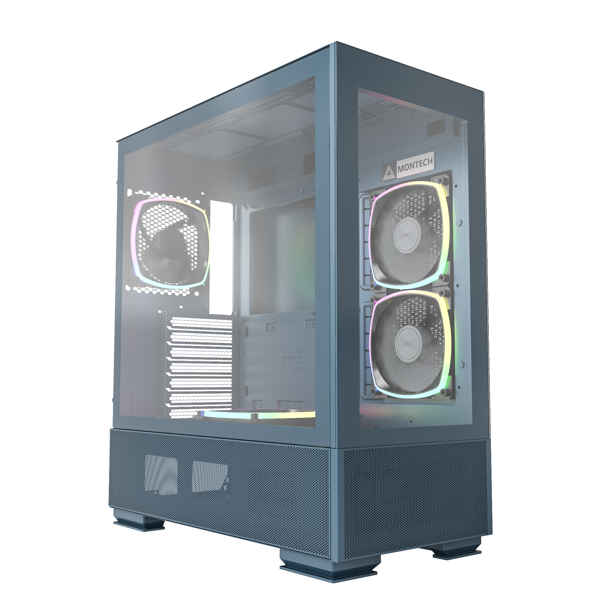Montech Sky Two Blue - Midi-tower, E-atx, 4x Argb Pwm Fans, Argb Pwm Fan Controller Kabinet - Geekd.dk