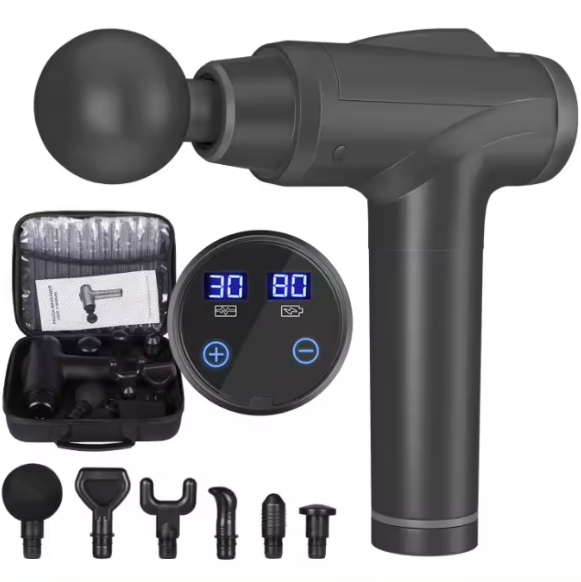 Kraftfuld Massage Pistol Med 6 Udskiftelige Hoveder Og Med Display