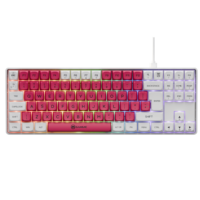Gamiac Tkl90g - Hvid/rød - Tkl Tastatur - Blå Switch - Geekd.dk