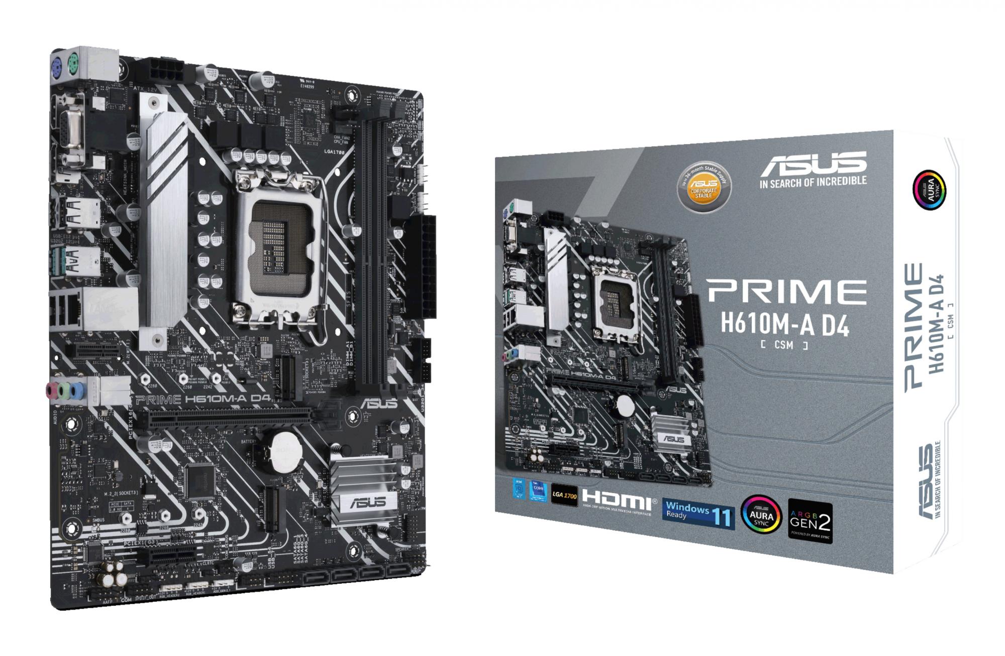 Asus Prime H610m-a D4-csm Micro-atx Lga1700 Intel H610 Bundkort - Geekd.dk