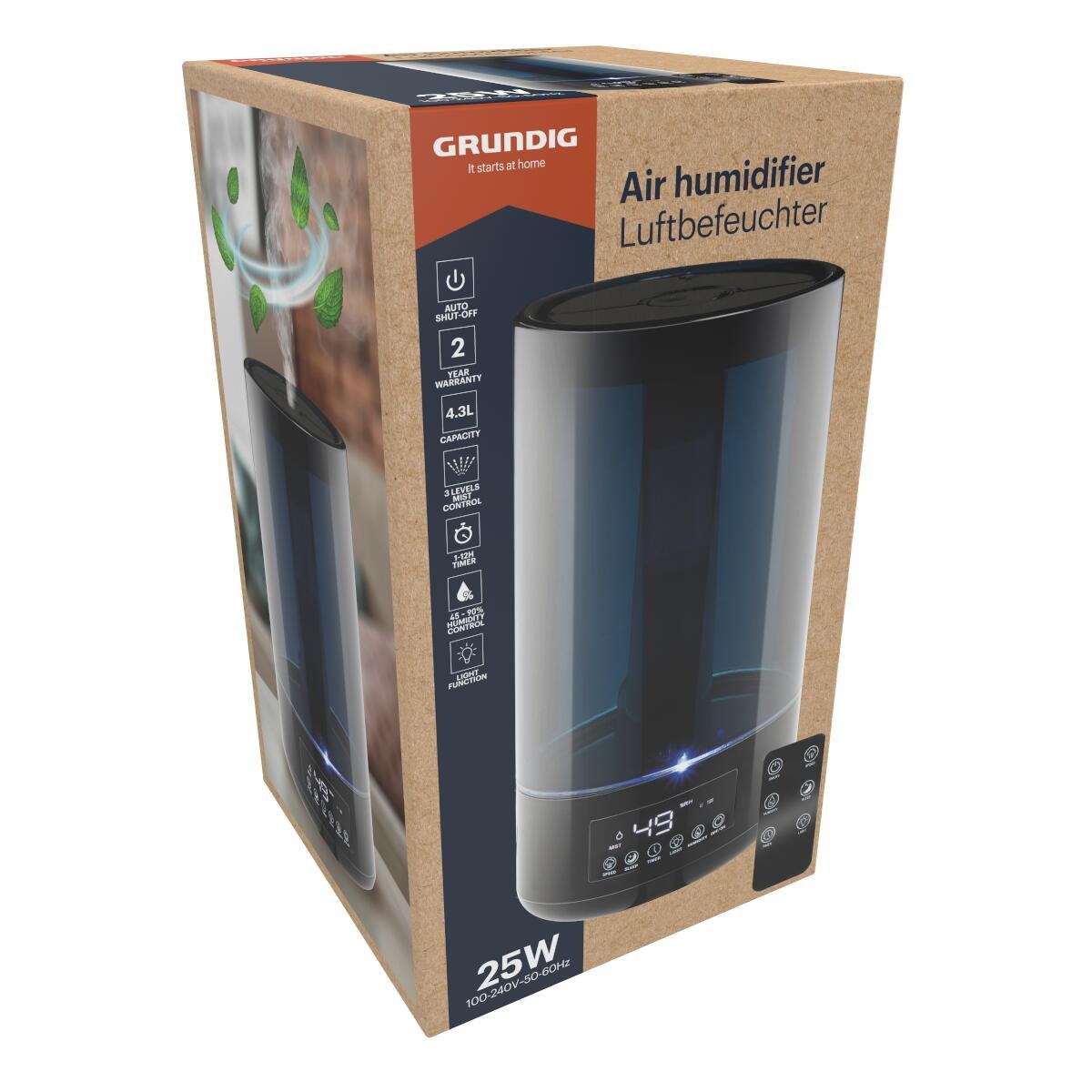 Grundig Luftfugter 4,3l Med Fjernbetjening Og Aroma Funktion  Sort