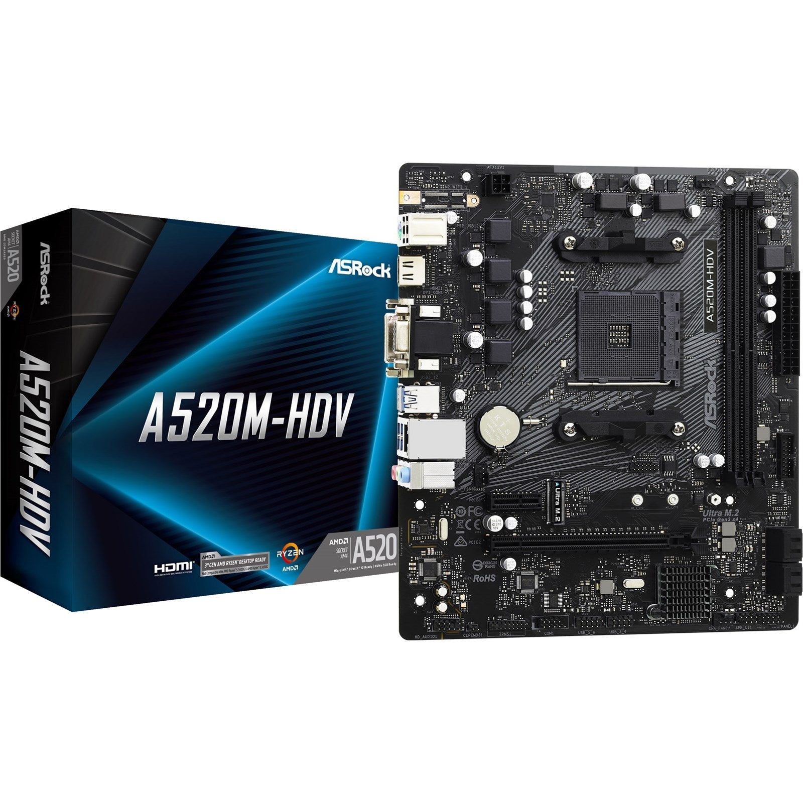 Asrock A520m-hdv Micro-atx Am4 Amd A520 - Bundkort - Geekd.dk