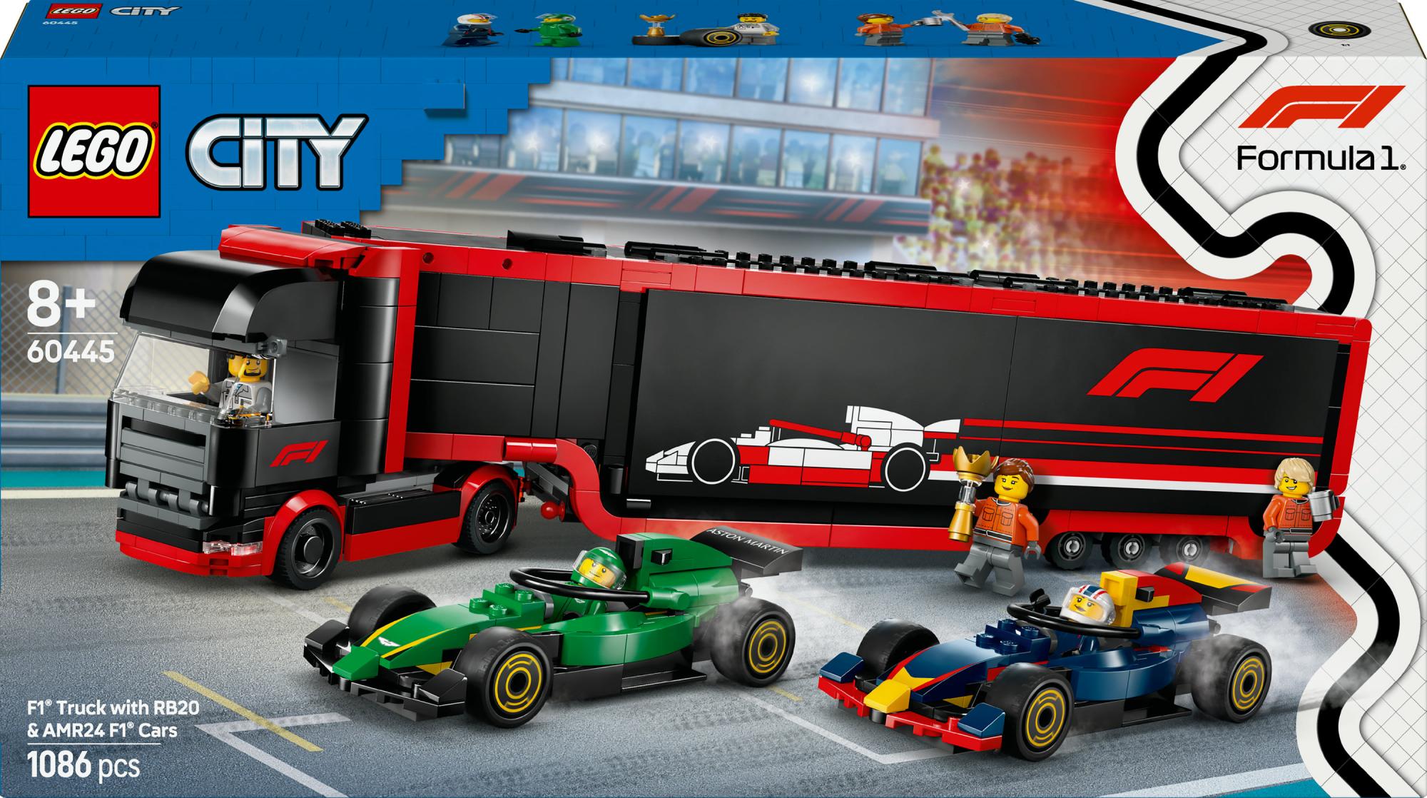 Lego 60445 City F1 Transporter With Rb20 & Amr24 F1 Racing Cars - Geekd.dk
