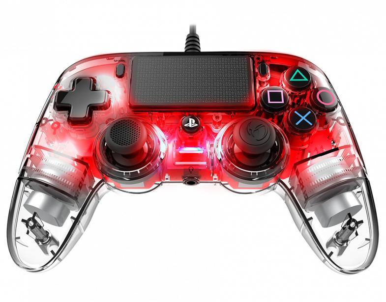 Nacon Wired Compact Controller  -  Rød Transparent Gamepad Til Ps4 & Pc - Geekd.dk