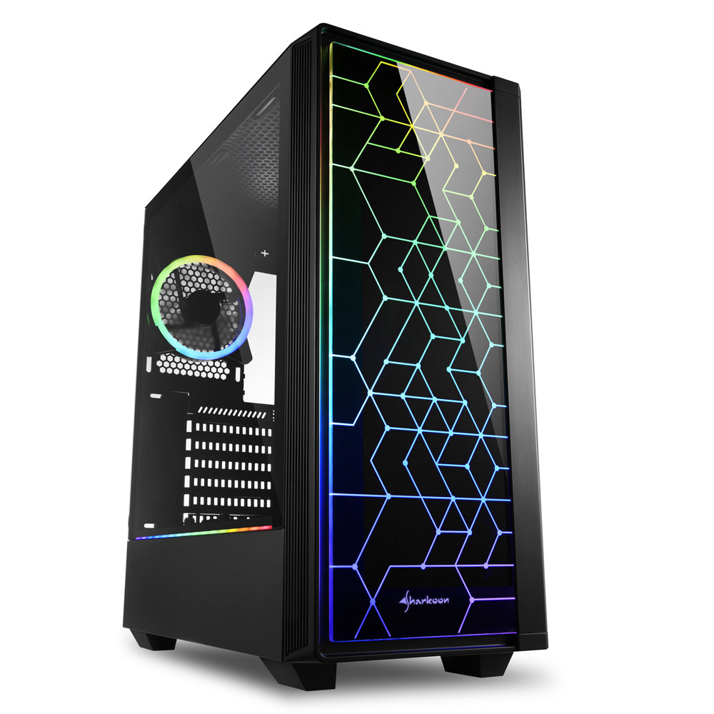 Sharkoon Rgb Lit 100 Tower Caseâ (black, Front And Side Panel Of Tempered Glass) Kabinet - Geekd.dk