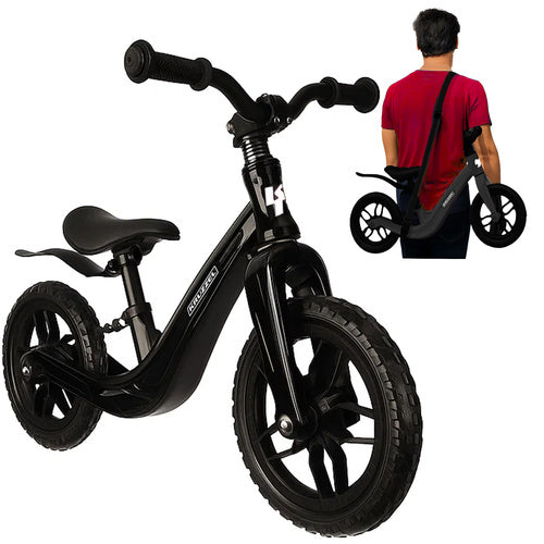Løbecykel Til Børn 2+  Letvægts Med 12" Eva Hjul & Skulderrem  Sort