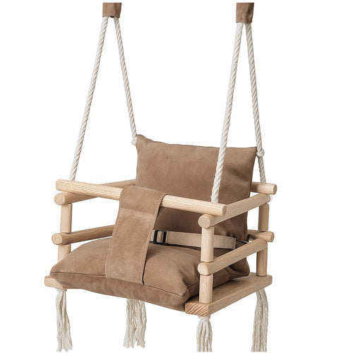 Børnegynge Til Indendørs Brug  Velour & Træ  Beige (12 Mdr.+)