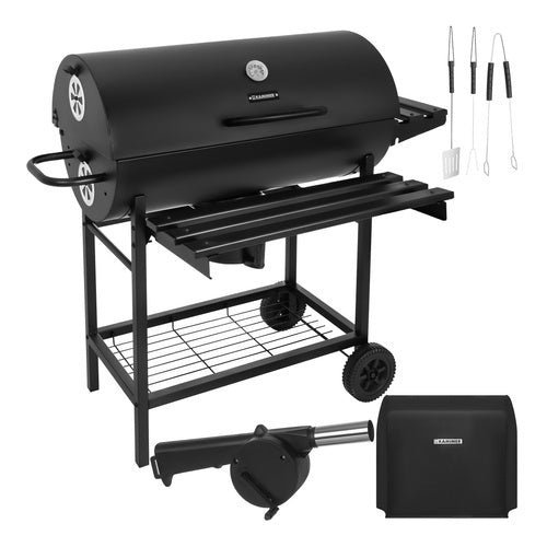 Stor Kulgrill Med Låg, Termometer & Hylder  2 Riste & Askeskuffe