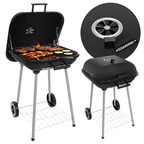 Kulgrill Med Låg & Hjul  Stor Grill Med Hylde
