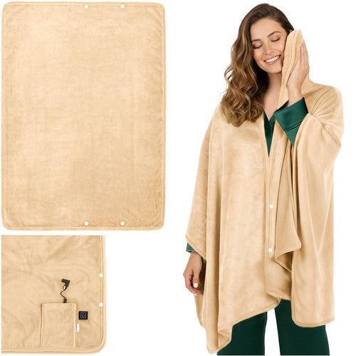 Varmetæppe 160x90 Cm  Til Ryg Og Skuldre, Beige Og Blødt Materiale