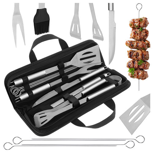 Grillbestik Sæt 9 Dele I Kuffert  Bbq Tilbehør I Rustfrit Stål