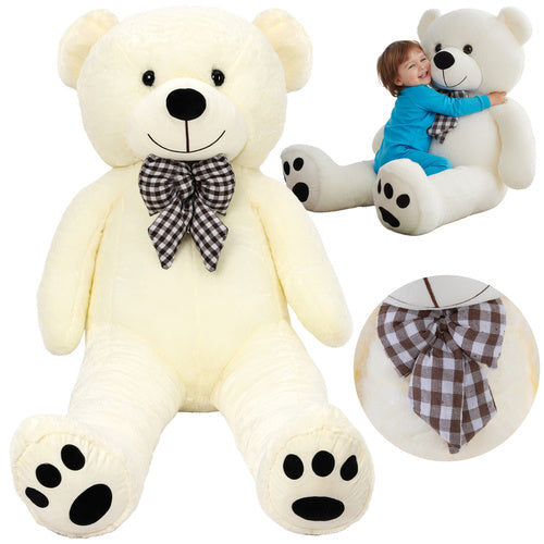 Kæmpe Bamse 100/140/180 Cm   Cremefarvet Krammeven Med Sløjfe