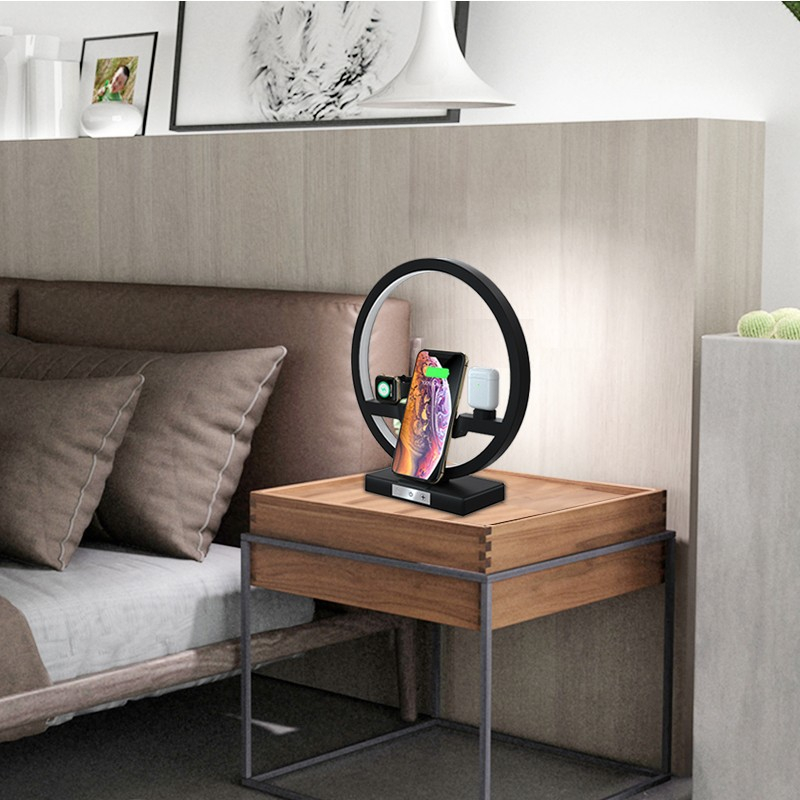 3-i-1 Qi Trådløs Led Docking Station Til Airpods, Iwatch Og Iphone