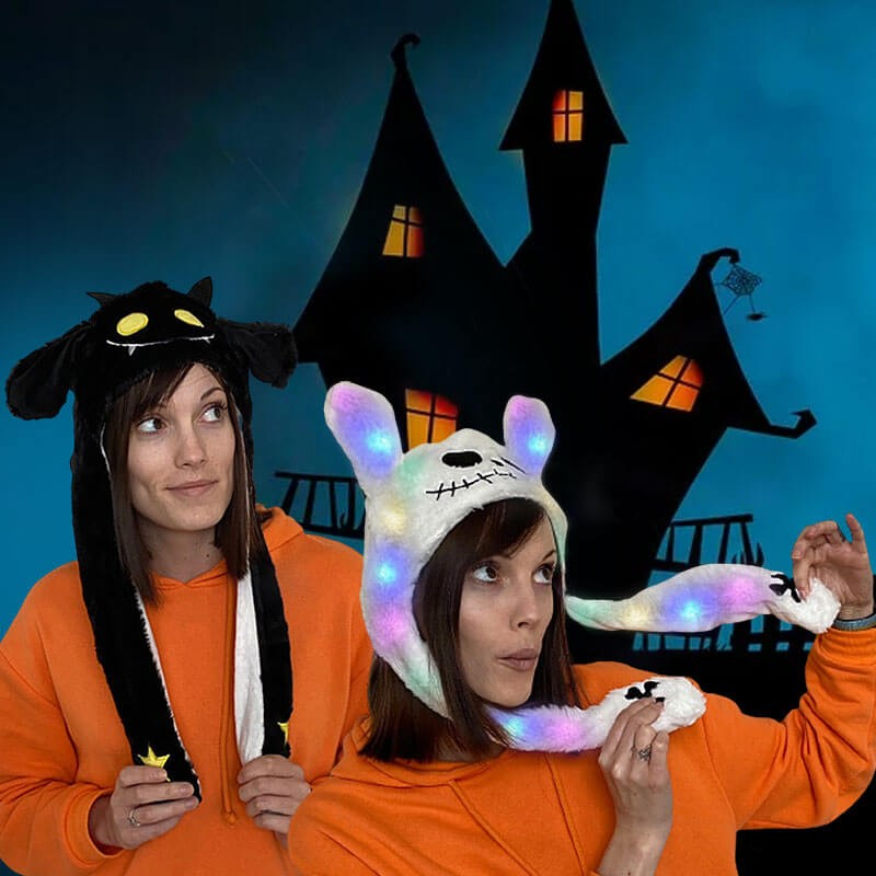 Halloween Hat Med Lys Og Bevægelige ører - Sort