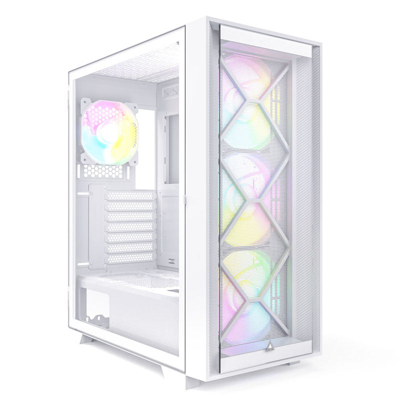 Montech Air 1000 Premium White - Midi Tower, Tempered Glass, 3x 140mm+120mm Argb Fan, 2x Front Panels Kabinet - Geekd.dk