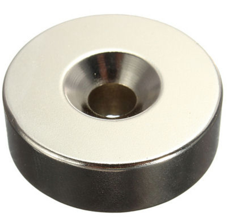 Neodymium Skivemagnet, ø30x10mm M. 6mm Hul, 2stk.