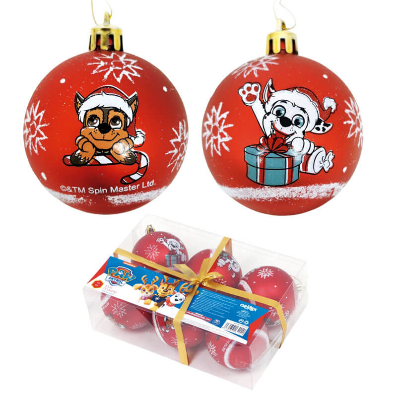 Paw Patrol Julekugler - 6 Stk - 8 Cm