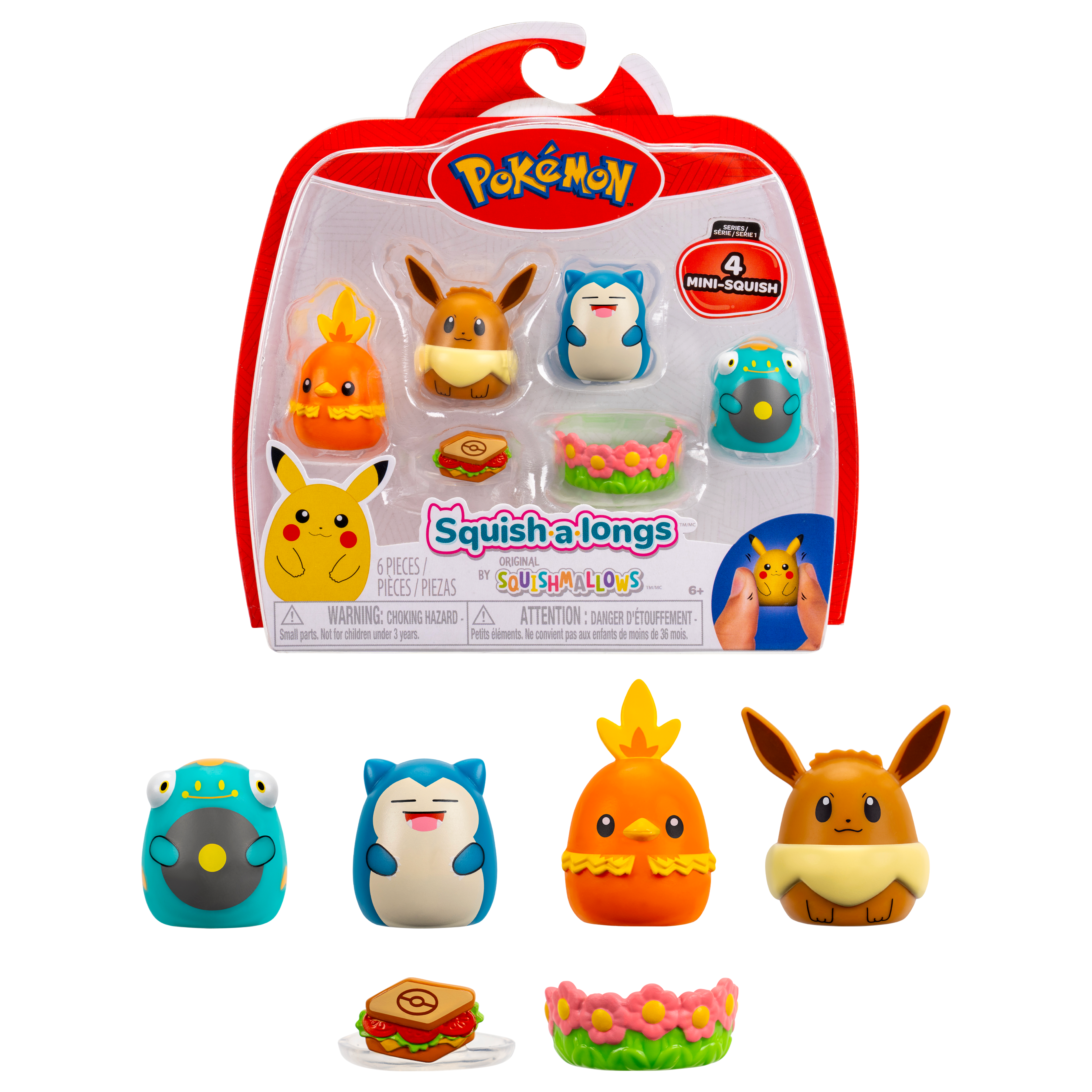 Pokémon Squishalongs - 4-pak Eevee & Snorlax Bamse - Geekd.dk