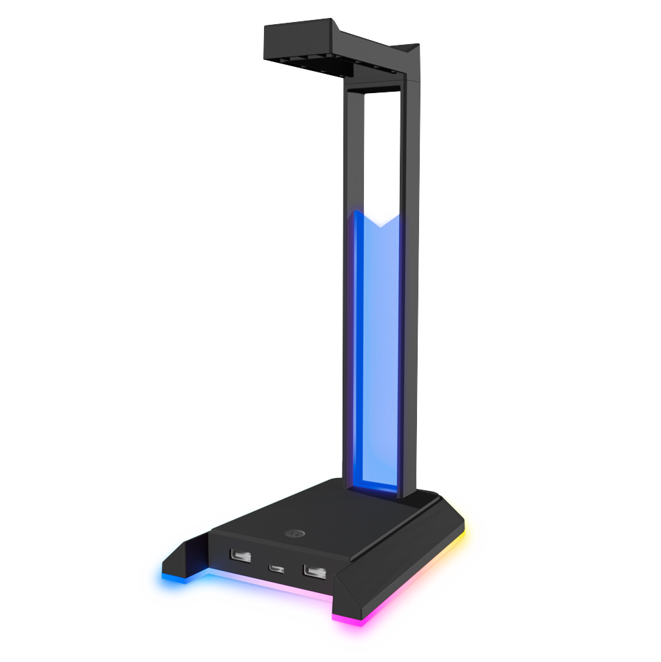 Speedlink - Excello Illuminated Headset Stand, 3-port Usb 2.0 Hub, Integrated Soundcard, Black Headset Stander - Geekd.dk