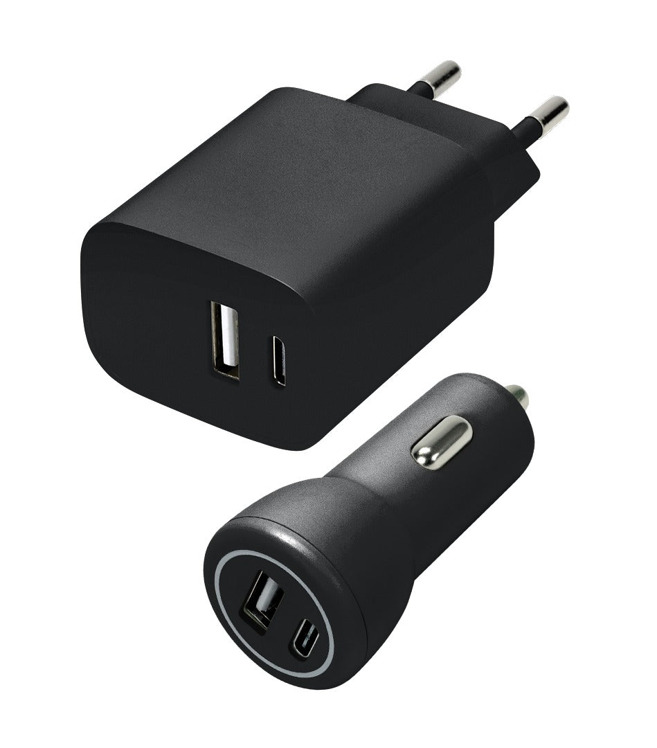 Speedlink - Wall & Car Charger Set Usb-a & Usb-c 15w, Black Oplader - Geekd.dk